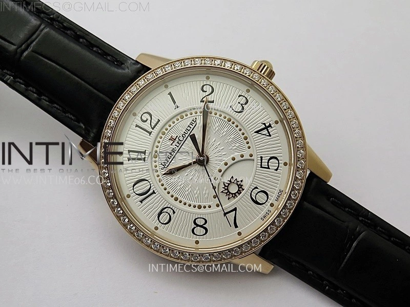 Rendez-Vous Night and Day Diamond Bezel RG APSF 1:1 Best Edition White Textured Dial SS Bezel on Black Strap Super Clone A898