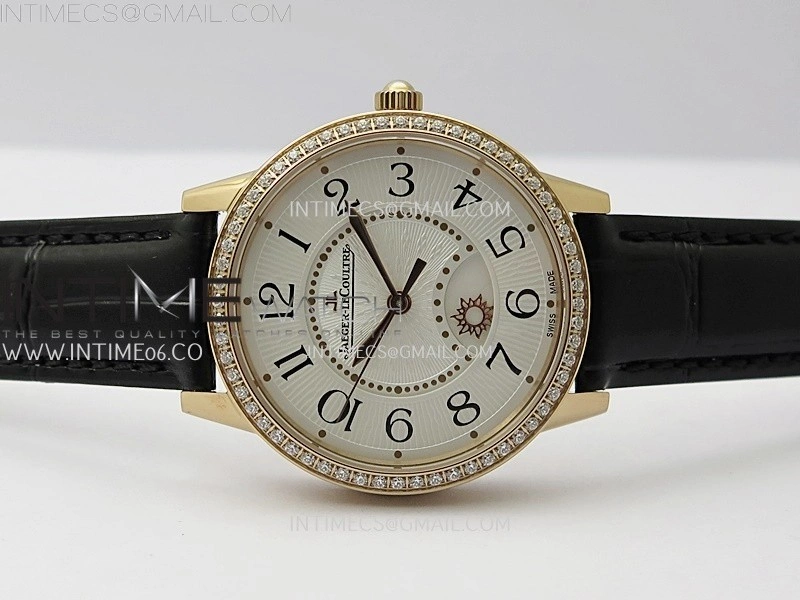 Rendez-Vous Night and Day Diamond Bezel RG APSF 1:1 Best Edition White Textured Dial SS Bezel on Black Strap Super Clone A898