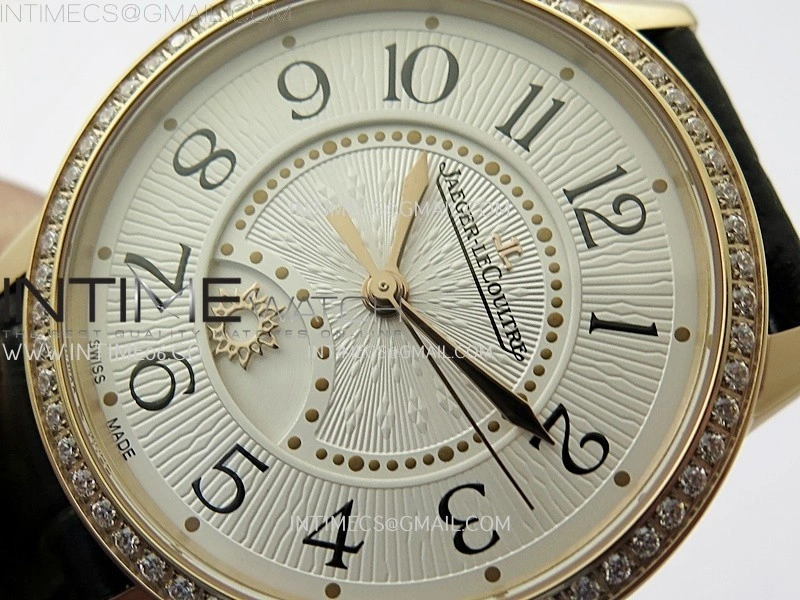 Rendez-Vous Night and Day Diamond Bezel RG APSF 1:1 Best Edition White Textured Dial SS Bezel on Black Strap Super Clone A898