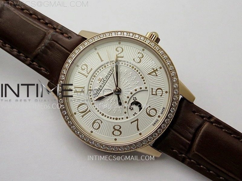 Rendez-Vous Night and Day Diamond Bezel RG APSF 1:1 Best Edition White Textured Dial SS Bezel on Brown Strap Super Clone A898