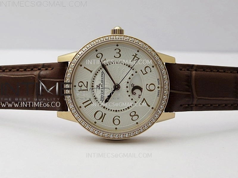 Rendez-Vous Night and Day Diamond Bezel RG APSF 1:1 Best Edition White Textured Dial SS Bezel on Brown Strap Super Clone A898