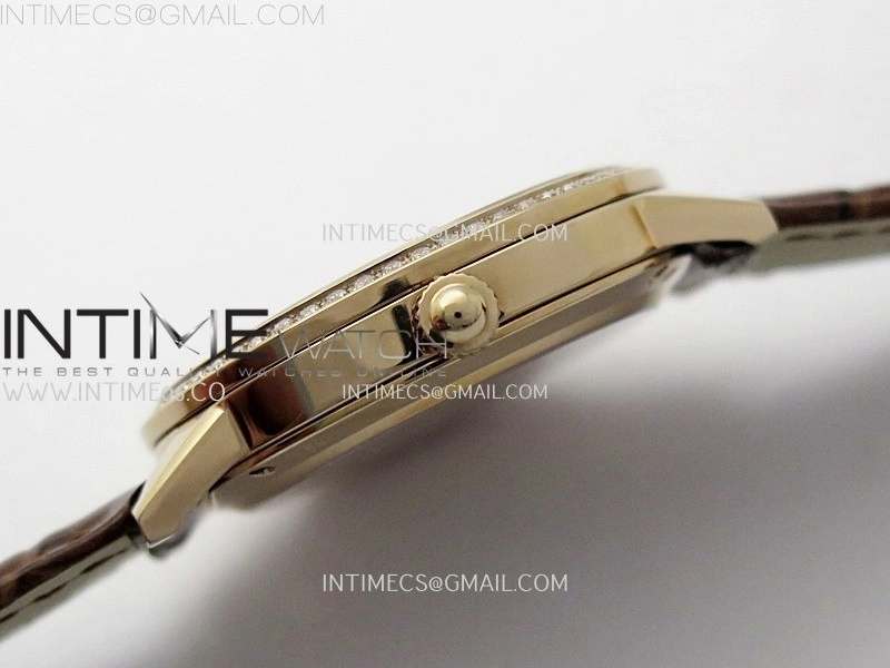 Rendez-Vous Night and Day Diamond Bezel RG APSF 1:1 Best Edition White Textured Dial SS Bezel on Brown Strap Super Clone A898