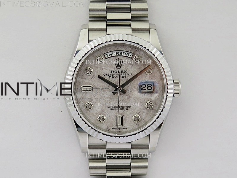 Day Date 36mm Gain Weight SS tungsten APSF 1:1 White Hematite Quartz Dial Diamond Markers on SS President Bracelet A3255
