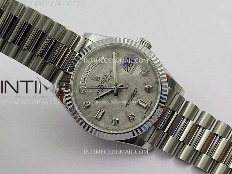 Day Date 36mm Gain Weight SS tungsten APSF 1:1 White Hematite Quartz Dial Diamond Markers on SS President Bracelet A3255