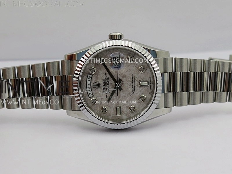 Day Date 36mm Gain Weight SS tungsten APSF 1:1 White Hematite Quartz Dial Diamond Markers on SS President Bracelet A3255