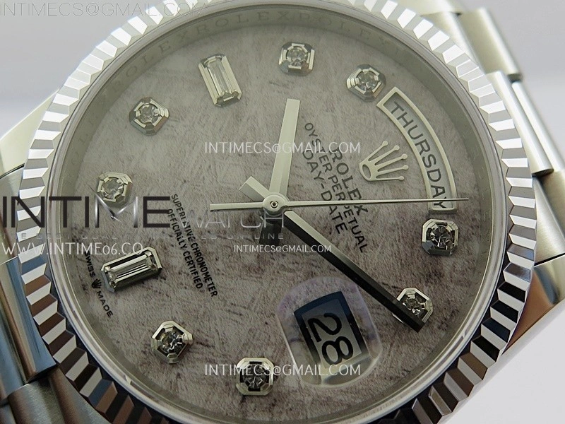 Day Date 36mm Gain Weight SS tungsten APSF 1:1 White Hematite Quartz Dial Diamond Markers on SS President Bracelet A3255