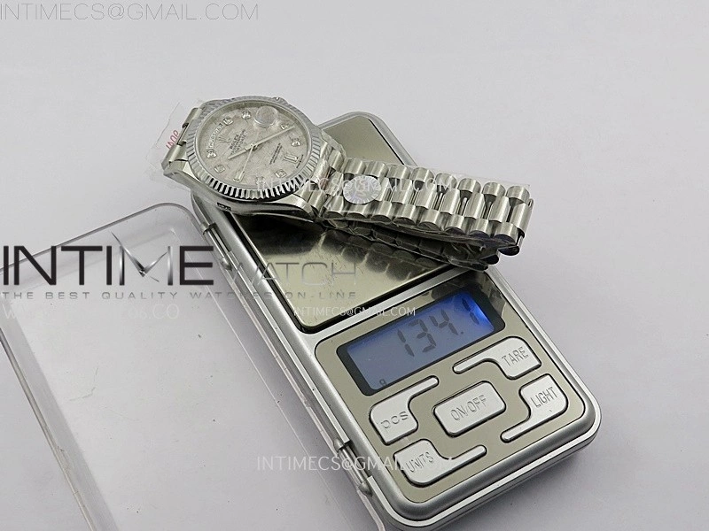 Day Date 36mm Gain Weight SS tungsten APSF 1:1 White Hematite Quartz Dial Diamond Markers on SS President Bracelet A3255