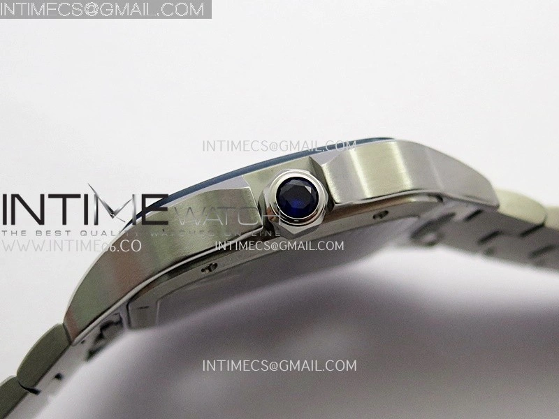 Santos Skeleton SS Blue PVD Bezel RICH 1:1 Skeleton Blue Dial On SS SmartLink Bracelet 9611MC Super Clone