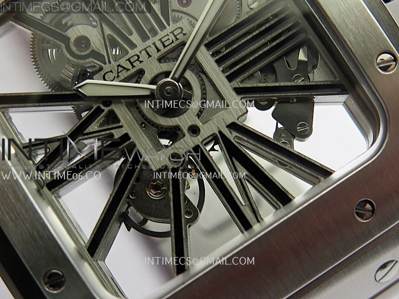 Santos Skeleton Black PVD Case RICH 1:1 Skeleton Black Dial On SS SmartLink Bracelet 9611MC Super Clone