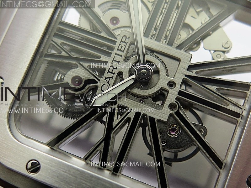 Santos Skeleton Black PVD Case RICH 1:1 Skeleton Black Dial On SS SmartLink Bracelet 9611MC Super Clone