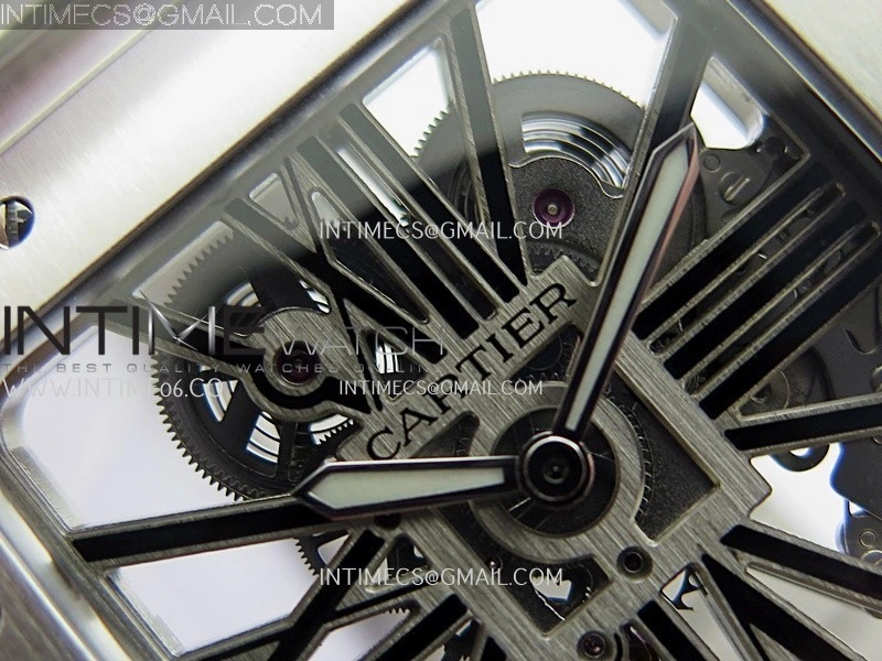 Santos Skeleton Black PVD Case RICH 1:1 Skeleton Black Dial On SS SmartLink Bracelet 9611MC Super Clone