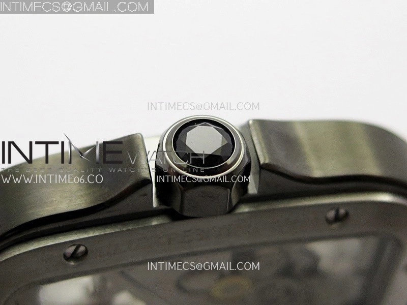 Santos Skeleton Black PVD Case RICH 1:1 Skeleton Black Dial On SS SmartLink Bracelet 9611MC Super Clone