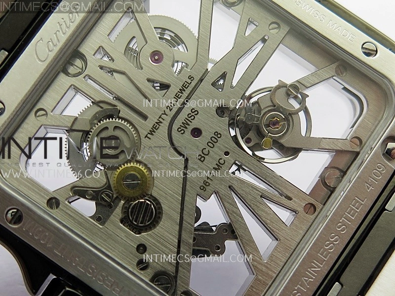 Santos Skeleton Black PVD Case RICH 1:1 Skeleton Black Dial On SS SmartLink Bracelet 9611MC Super Clone