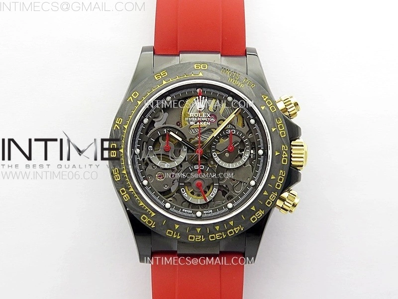 Daytona PVD Ceramic Bezel GETF Best Edition Skeleton Red Dial on Red Rubber Strap SA4130