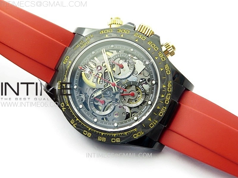 Daytona PVD Ceramic Bezel GETF Best Edition Skeleton Red Dial on Red Rubber Strap SA4130