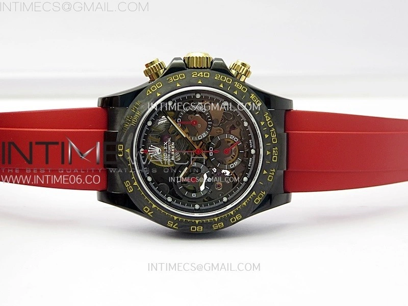 Daytona PVD Ceramic Bezel GETF Best Edition Skeleton Red Dial on Red Rubber Strap SA4130