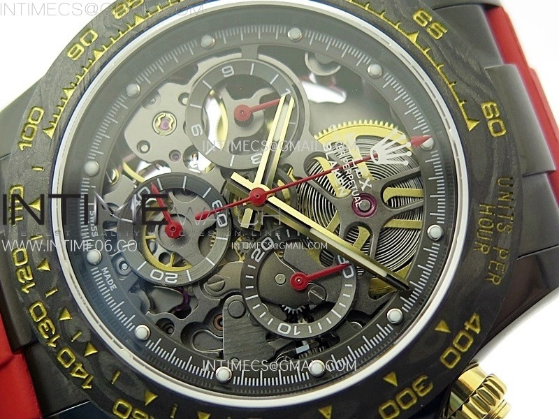 Daytona PVD Ceramic Bezel GETF Best Edition Skeleton Red Dial on Red Rubber Strap SA4130