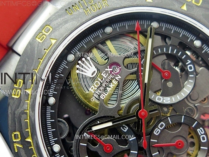 Daytona PVD Ceramic Bezel GETF Best Edition Skeleton Red Dial on Red Rubber Strap SA4130