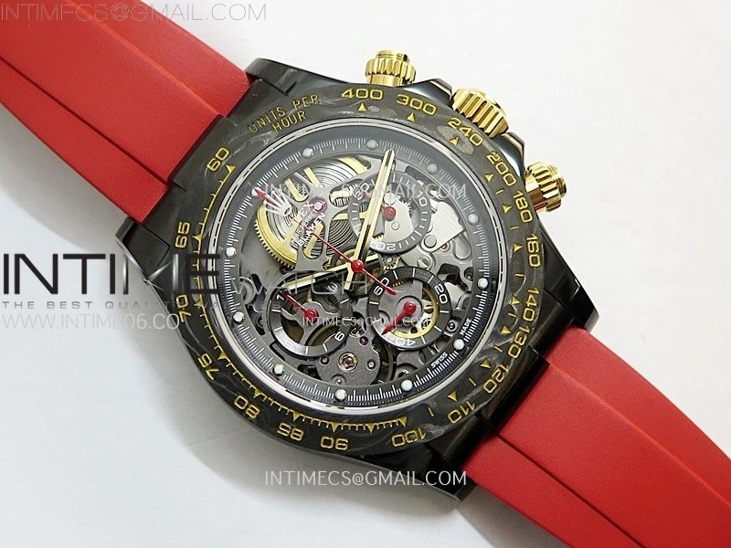 Daytona PVD Ceramic Bezel GETF Best Edition Skeleton Red Dial on Red Rubber Strap SA4130