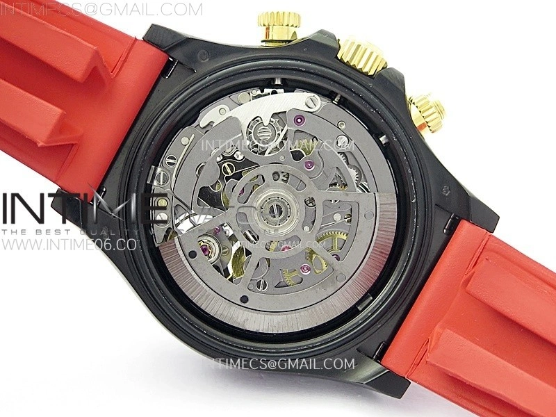 Daytona PVD Ceramic Bezel GETF Best Edition Skeleton Red Dial on Red Rubber Strap SA4130