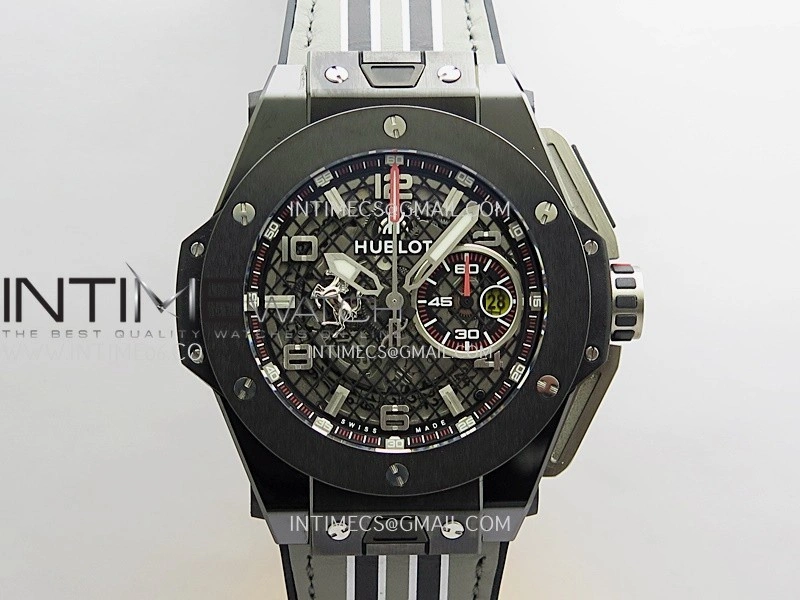 Hublot Big Bang Unico 44mm Carbon PVD HBBF 1:1 Best Edition Skeleton Dial Silver Marker On Colors Gummy Strap A1280