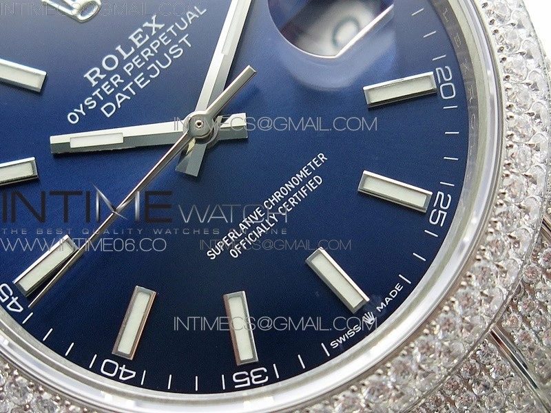 DateJust 41 126334 904 Full Paved Diamonds BP Best Edition Blue Dial Sticks Markers on Oyster Bracelet A2824
