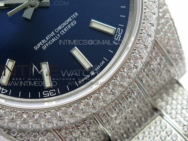 DateJust 41 126334 904 Full Paved Diamonds BP Best Edition Blue Dial Sticks Markers on Oyster Bracelet A2824