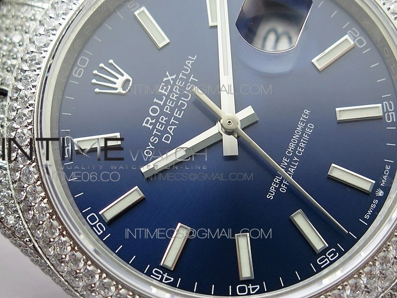 DateJust 41 126334 904 Full Paved Diamonds BP Best Edition Blue Dial Sticks Markers on Oyster Bracelet A2824