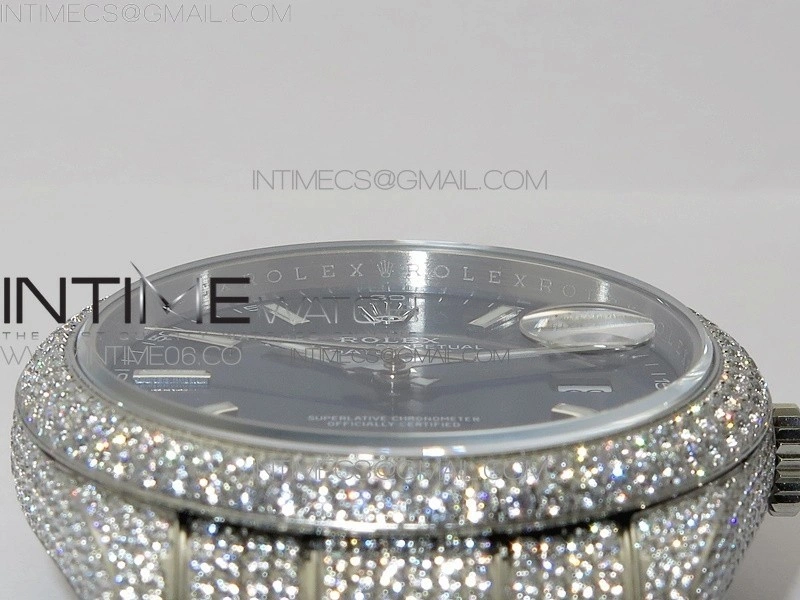 DateJust 41 126334 904 Full Paved Diamonds BP Best Edition Blue Dial Sticks Markers on Oyster Bracelet A2824