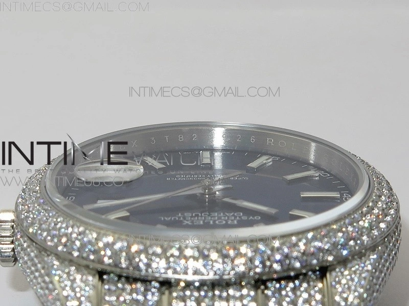 DateJust 41 126334 904 Full Paved Diamonds BP Best Edition Blue Dial Sticks Markers on Oyster Bracelet A2824