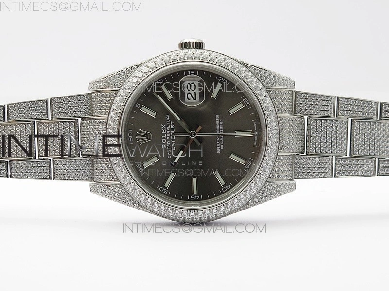 DateJust 41 126334 904 Full Paved Diamonds BP Best Edition Gray Dial Sticks Markers on Oyster Bracelet A2824