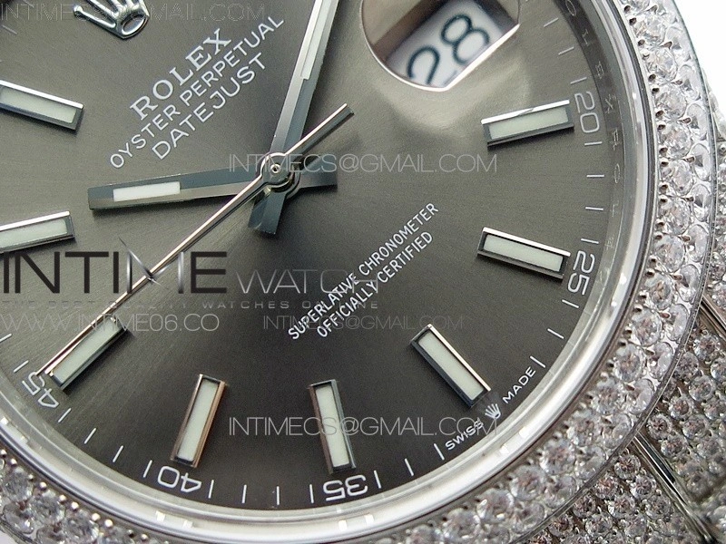 DateJust 41 126334 904 Full Paved Diamonds BP Best Edition Gray Dial Sticks Markers on Oyster Bracelet A2824