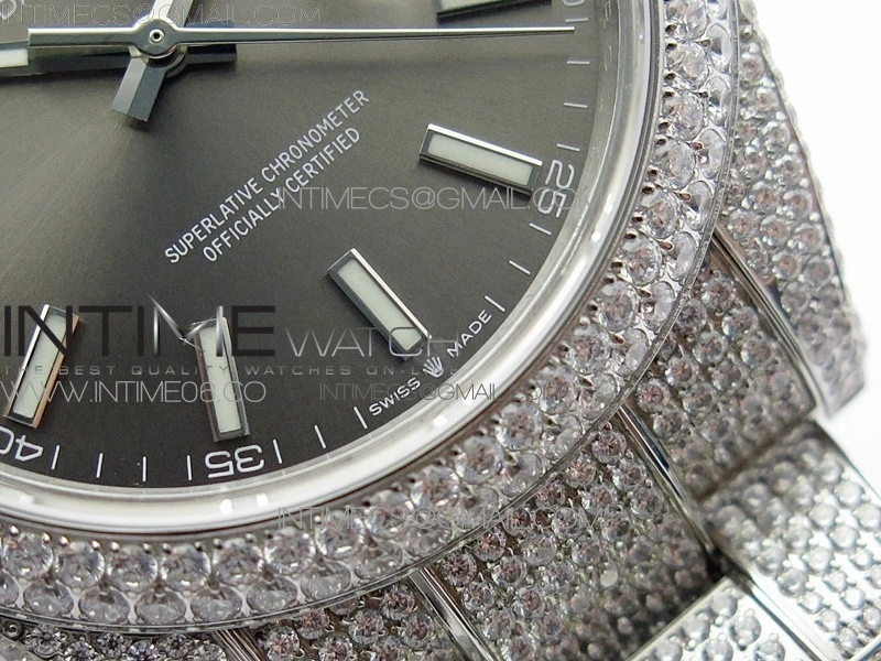 DateJust 41 126334 904 Full Paved Diamonds BP Best Edition Gray Dial Sticks Markers on Oyster Bracelet A2824