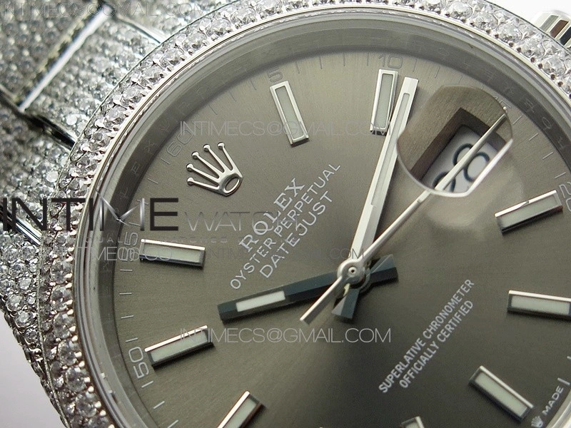 DateJust 41 126334 904 Full Paved Diamonds BP Best Edition Gray Dial Sticks Markers on Oyster Bracelet A2824