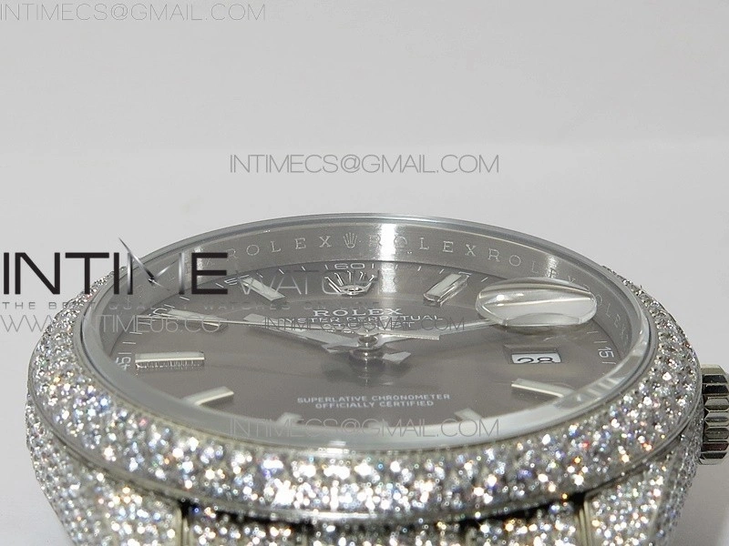 DateJust 41 126334 904 Full Paved Diamonds BP Best Edition Gray Dial Sticks Markers on Oyster Bracelet A2824