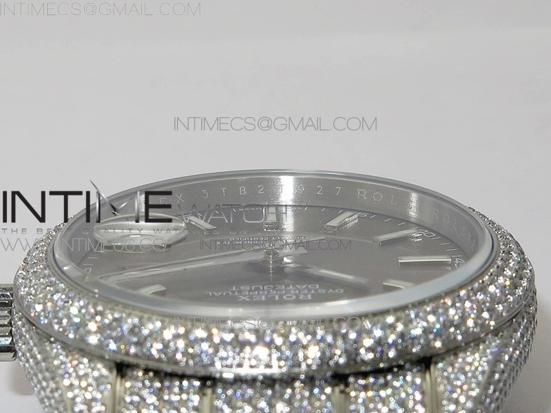 DateJust 41 126334 904 Full Paved Diamonds BP Best Edition Gray Dial Sticks Markers on Oyster Bracelet A2824