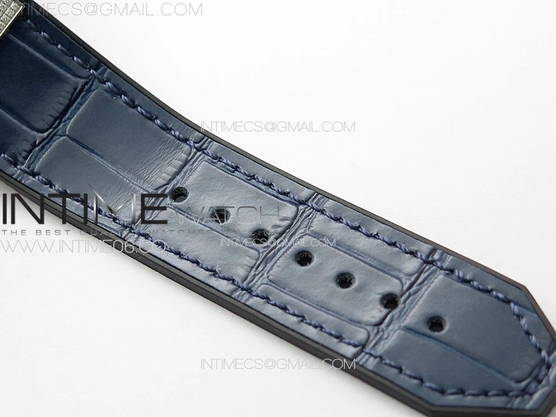 Classic Fusion 42mm SS Paved Diamonds Case And Bezel B50F Paved Diamonds Dial On Blue Gummy Strap A2892