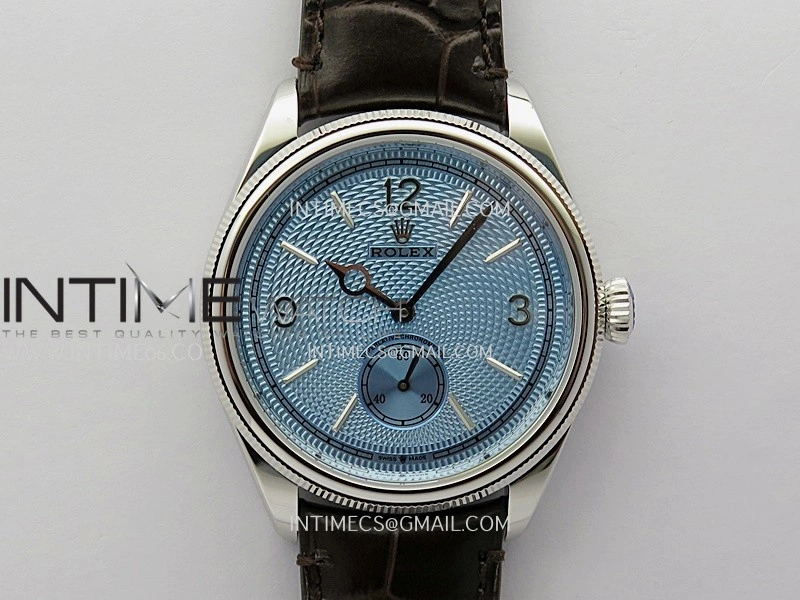 Perpetual 1908 52506 39mm SS 8+F Ice Blue Dial On Dark Brown Leather Strap A7140