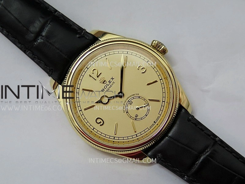 Perpetual 1908 52508 39mm YG 8+F Gold Dial On Black Leather Strap A7140