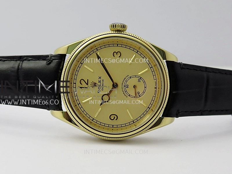 Perpetual 1908 52508 39mm YG 8+F Gold Dial On Black Leather Strap A7140