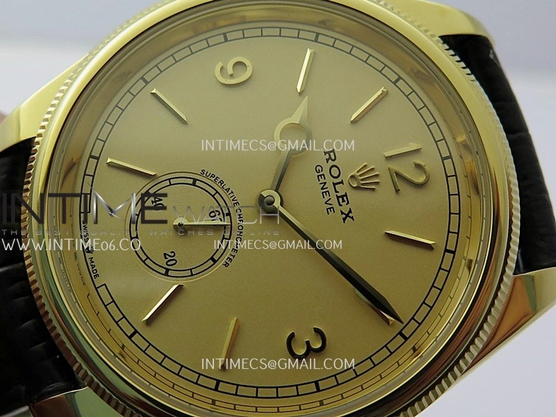Perpetual 1908 52508 39mm YG 8+F Gold Dial On Black Leather Strap A7140