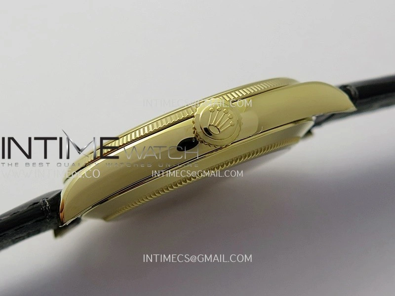 Perpetual 1908 52508 39mm YG 8+F Gold Dial On Black Leather Strap A7140