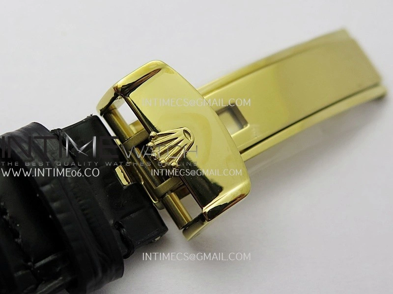 Perpetual 1908 52508 39mm YG 8+F Gold Dial On Black Leather Strap A7140