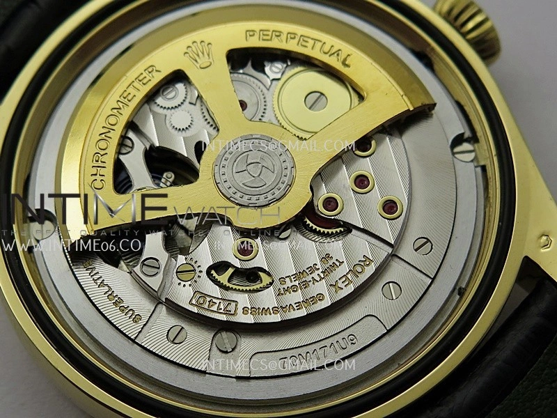 Perpetual 1908 52508 39mm YG 8+F Gold Dial On Black Leather Strap A7140