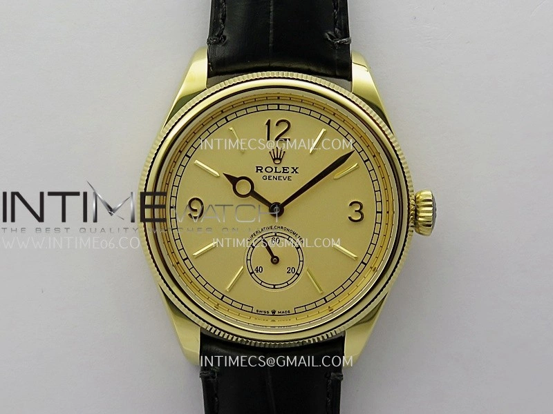 Perpetual 1908 52508 39mm YG 8+F Gold Dial On Black Leather Strap A7140
