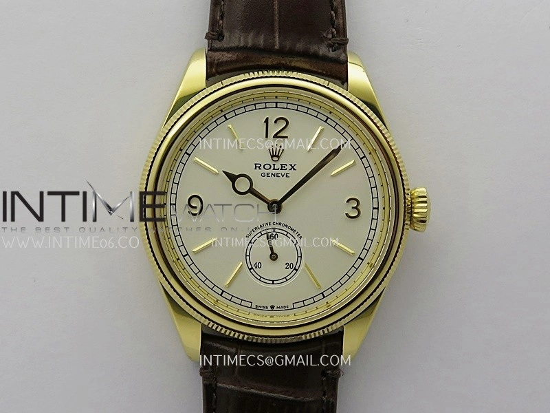 Perpetual 1908 52508 39mm YG 8+F White Dial On Brown Leather Strap A7140