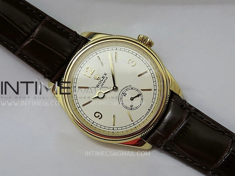 Perpetual 1908 52508 39mm YG 8+F White Dial On Brown Leather Strap A7140