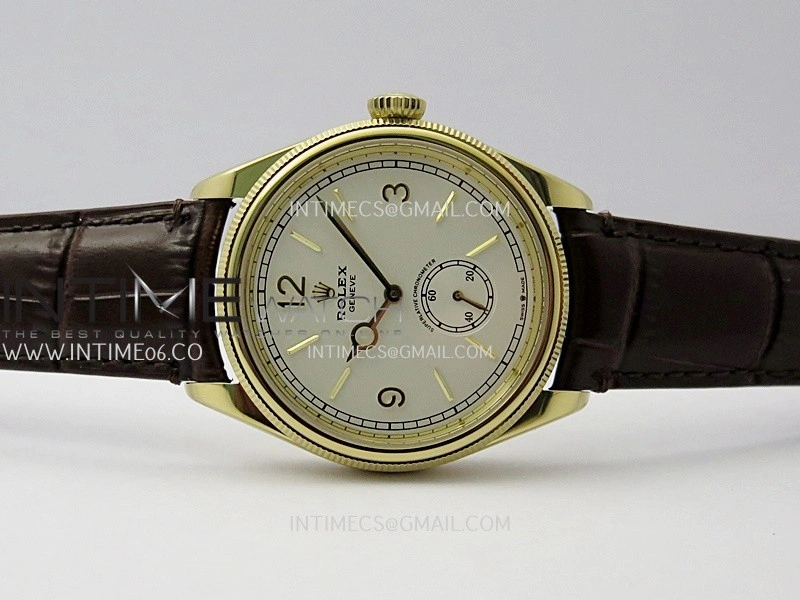 Perpetual 1908 52508 39mm YG 8+F White Dial On Brown Leather Strap A7140