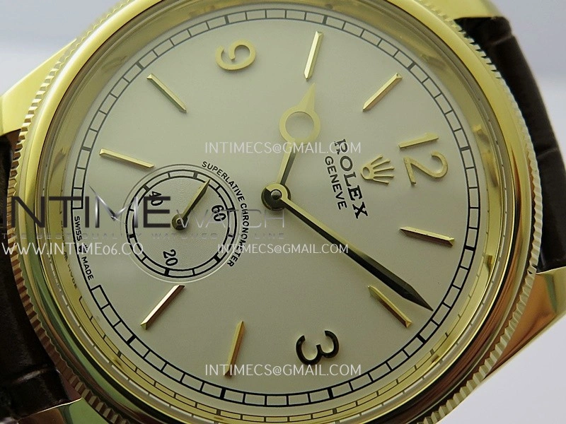 Perpetual 1908 52508 39mm YG 8+F White Dial On Brown Leather Strap A7140