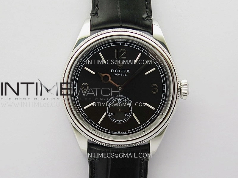 Perpetual 1908 52509 39mm SS 8+F Black Dial On Black Leather Strap A7140